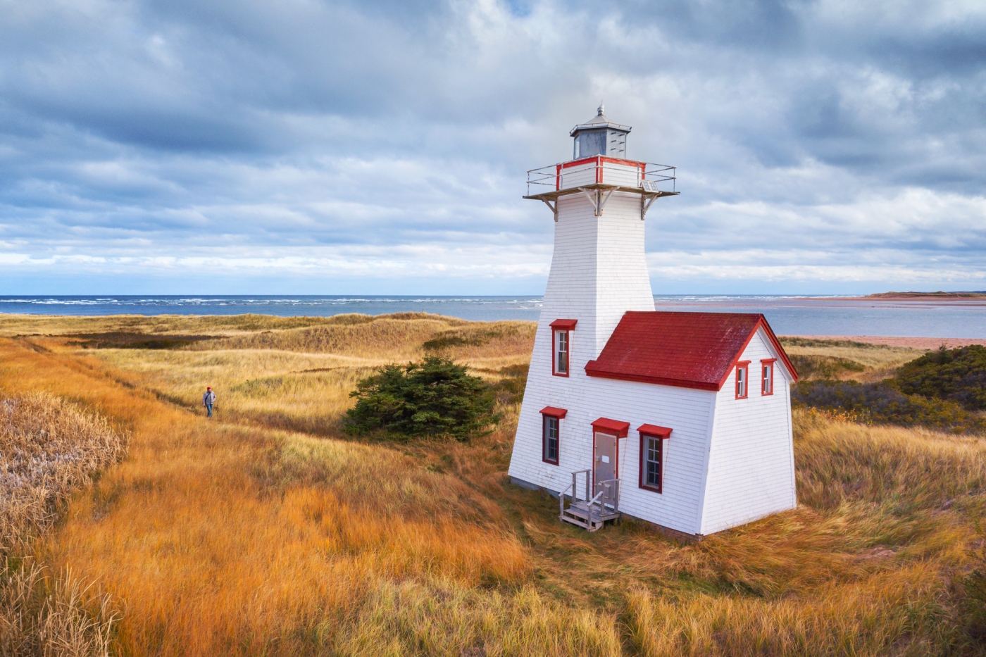 New London Lighthouse Aerial view of New London lighthouse with fall coloured grasses and light