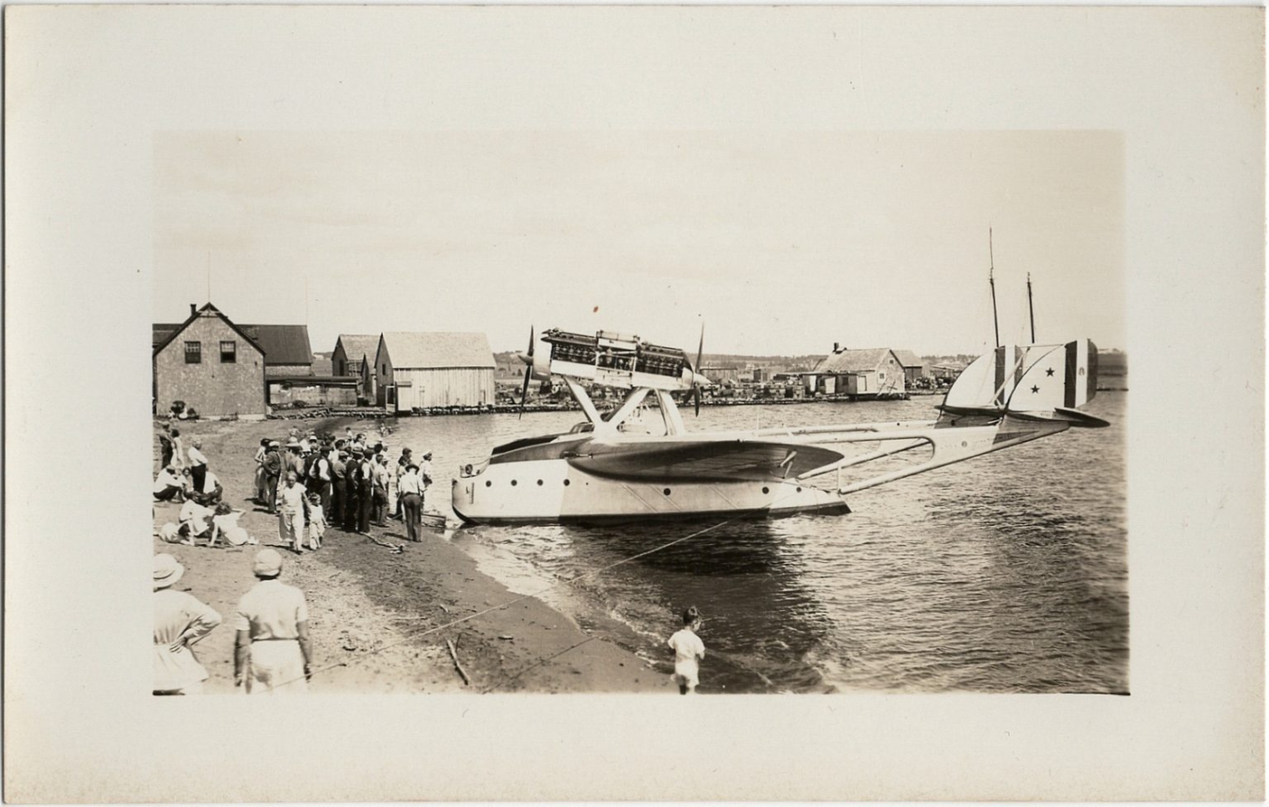 Victoria, PEI, 1933 Historic postcard image of Balbo seaplane flight in water at Victoria, PEI, 1933