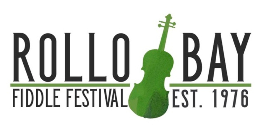 Rollo bay Fiddle Festival logo for the Rollo Bay Fiddle festival, title with green fiddle in center