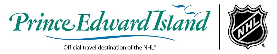 Official Travel Destinations of the NHL Tourism PEI logo horizontal with NHL logo and text" Official Travel Destinations of the NHL"