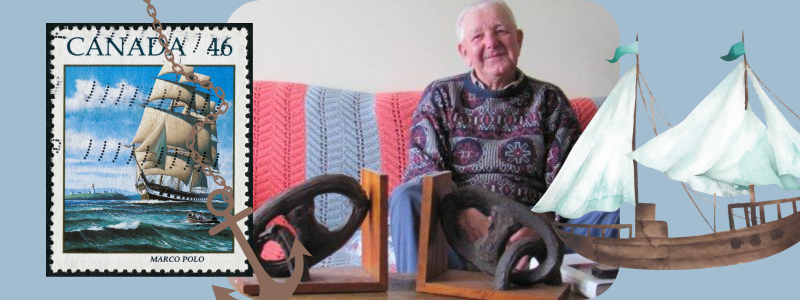 The Marco Polo PEI Connection Tommy Gallant of Stanley Bridge sits on a sofa with relics of Marco Polo sitting on table in front of him