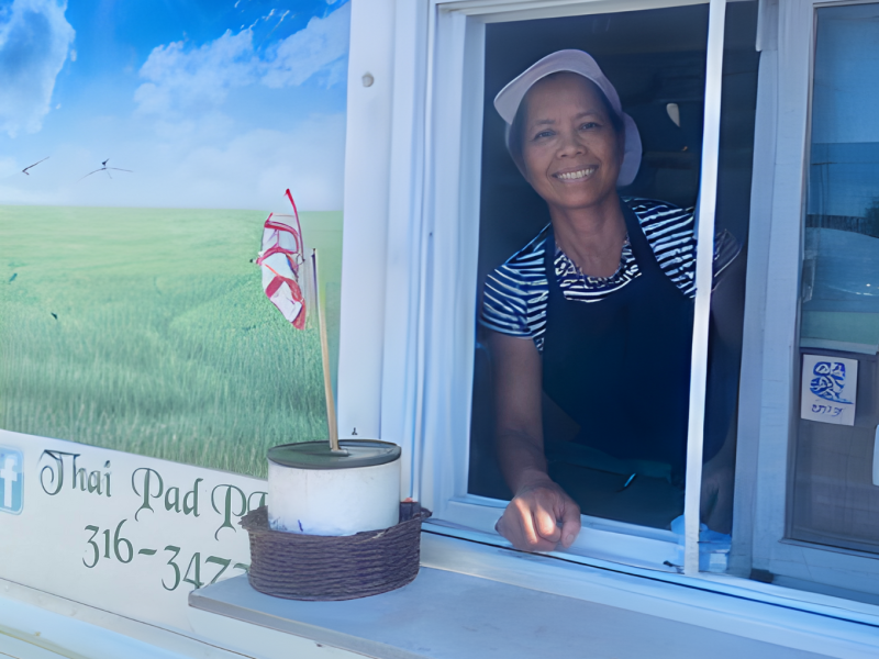 Thai Pad food truck with owner at window