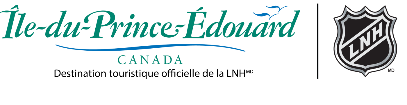 Destination touristique officielle de la LNH (MD) Logos of Tourism PEI logo and LNH with text "Destination touristique officielle de la LNH (MD)"